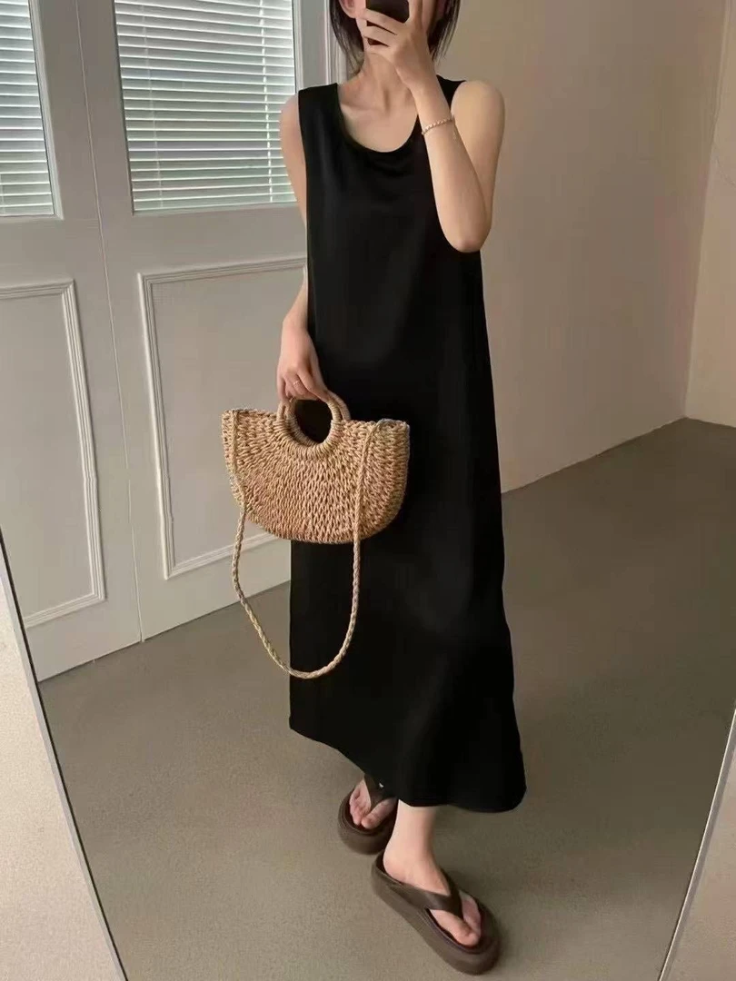 背心连衣裙女春季圆领长款宽松百搭显瘦内搭打底无袖长裙