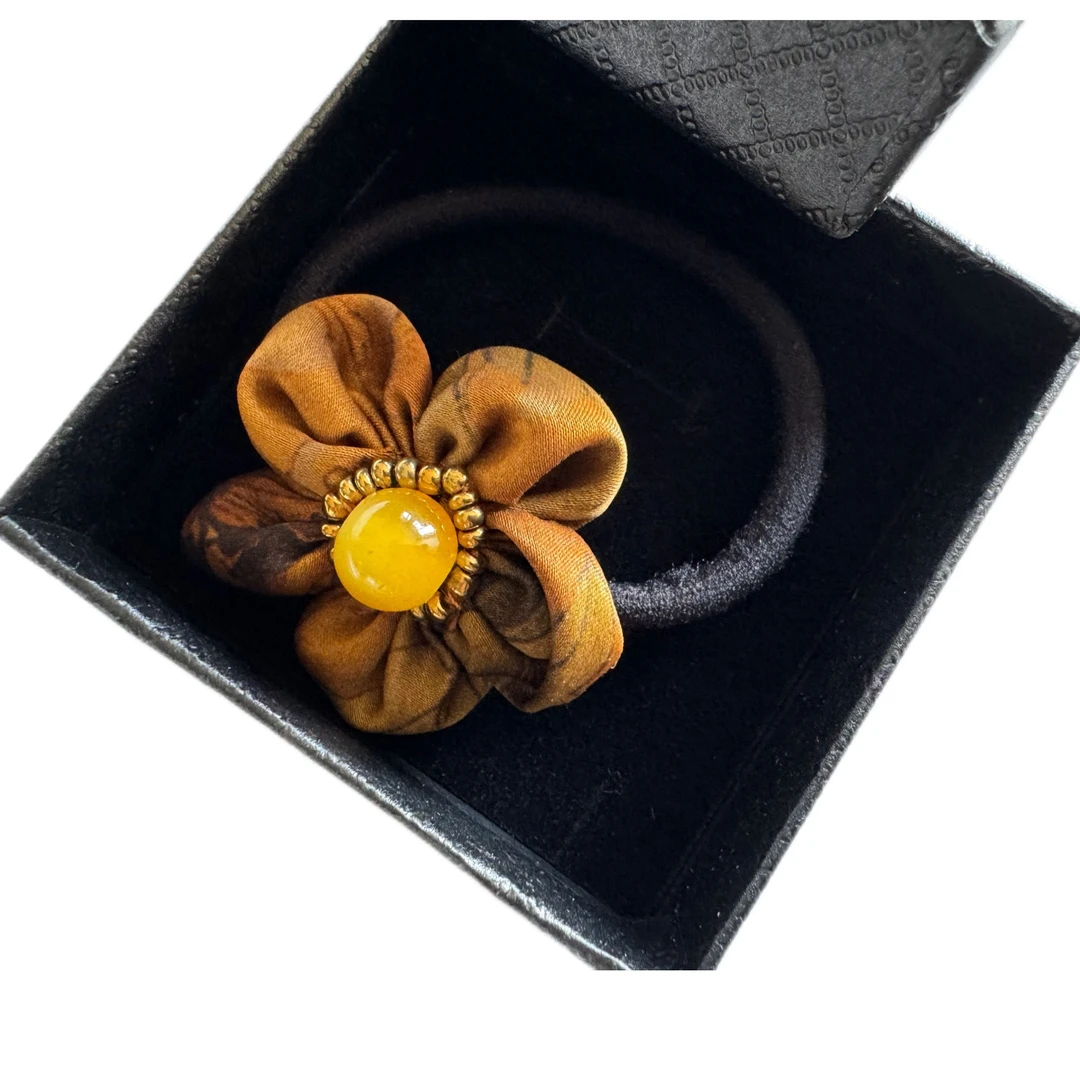 【千禧专属】5016真丝香云纱黑色马尾扎头发优雅发绳发圈头绳