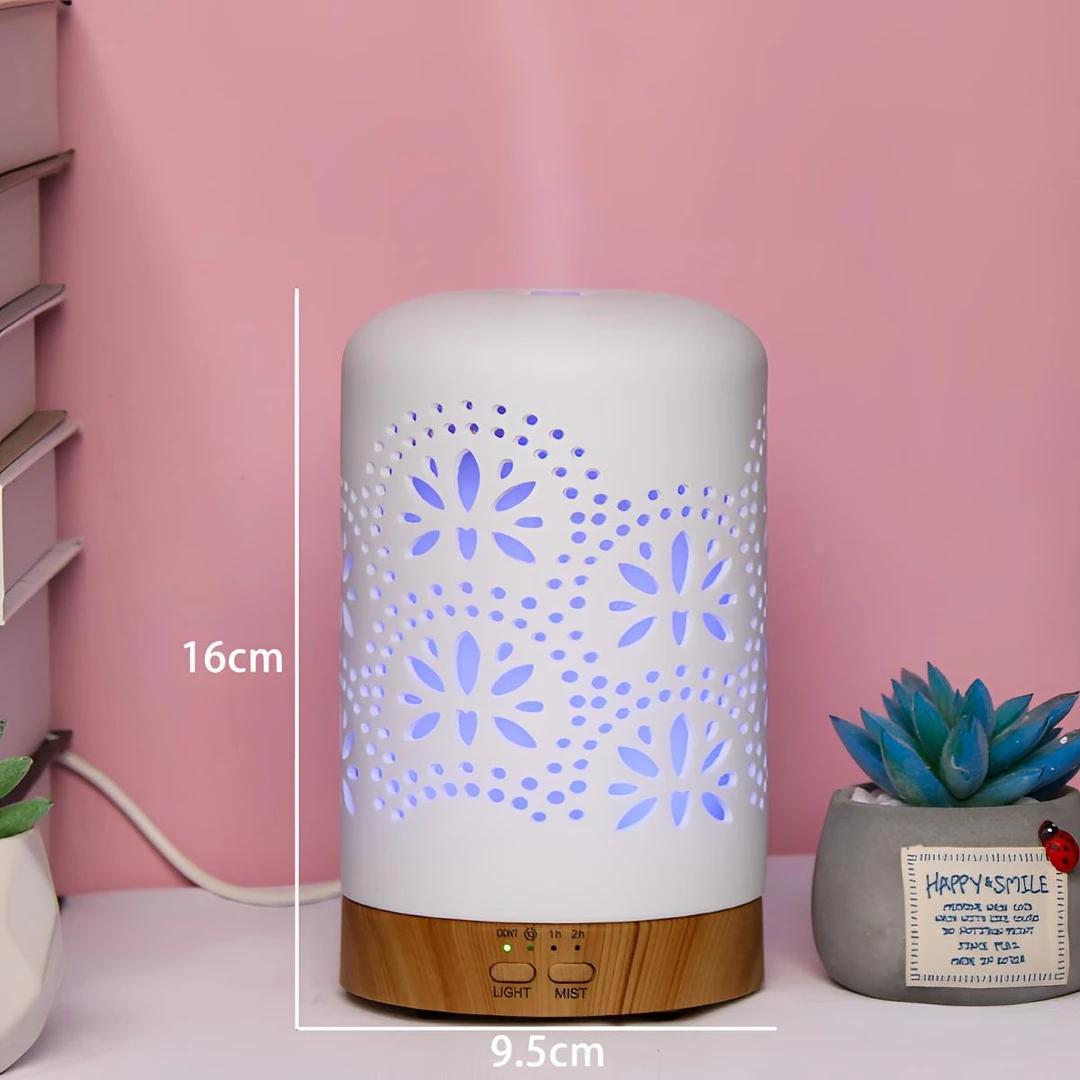 陶瓷家用精油扩香器卧室加湿器香薰机木纹底座香薰机变色氛围灯