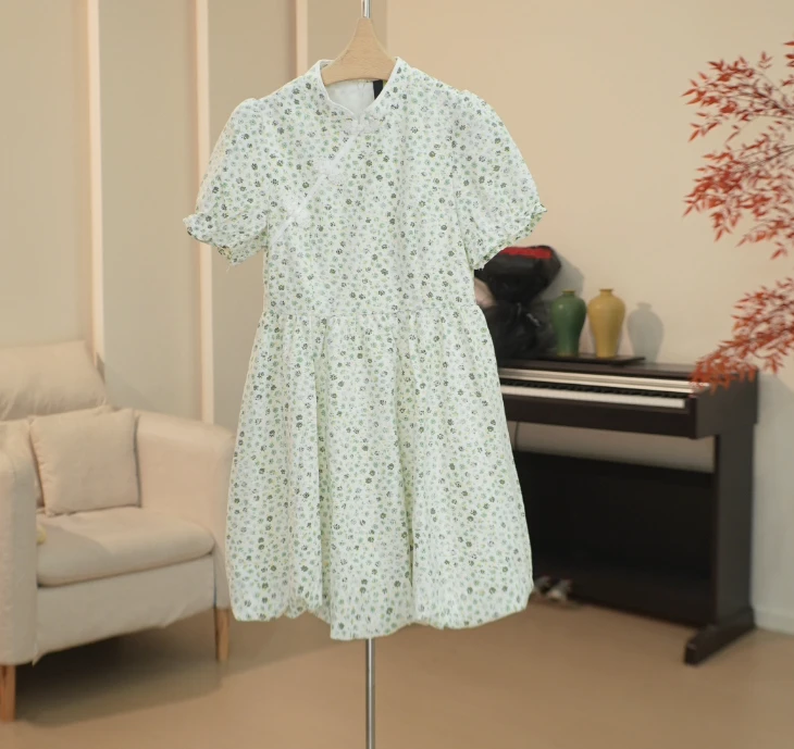 SM053 国风小立领中长款提花纹连衣裙女 7422114086
