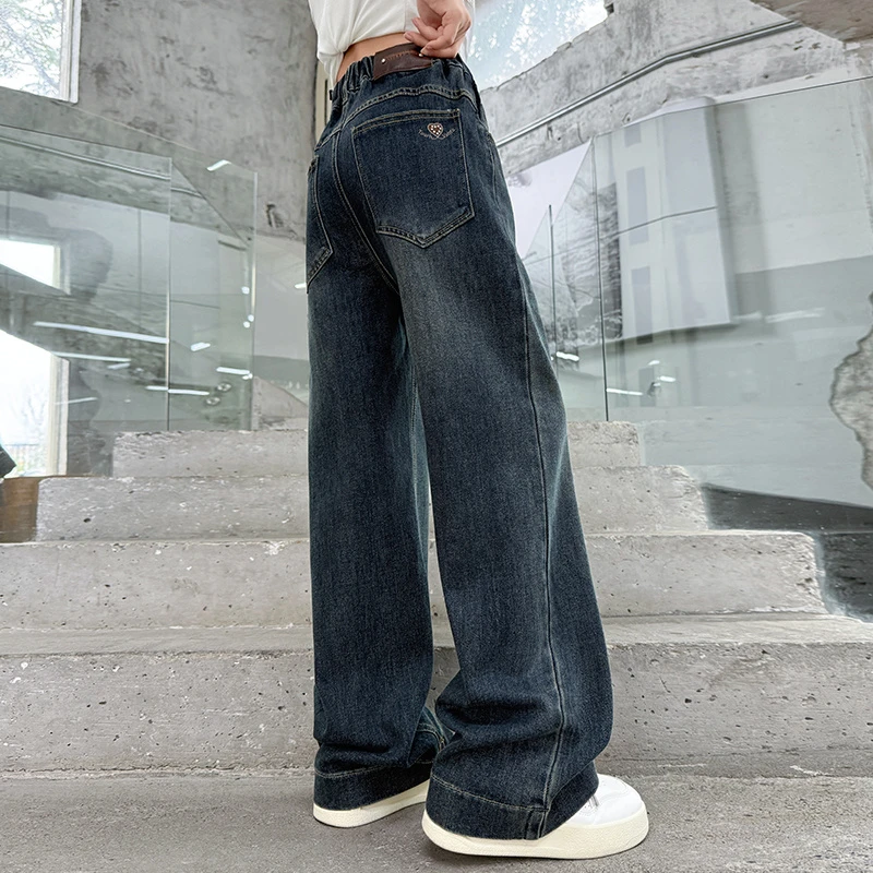 女童牛仔裤春秋款6-12岁韩版儿童裤子洋气秋装中大童直筒阔腿裤潮