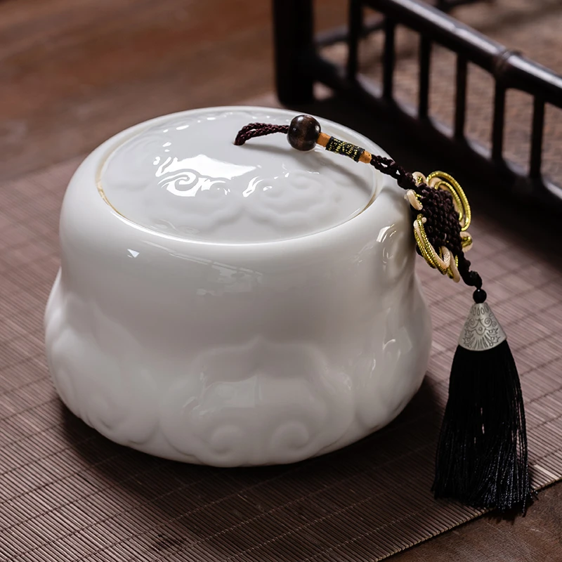 德化白瓷密封罐茶盒罐陶瓷茶叶罐普洱茶家用带盖高档瓷茶罐高端