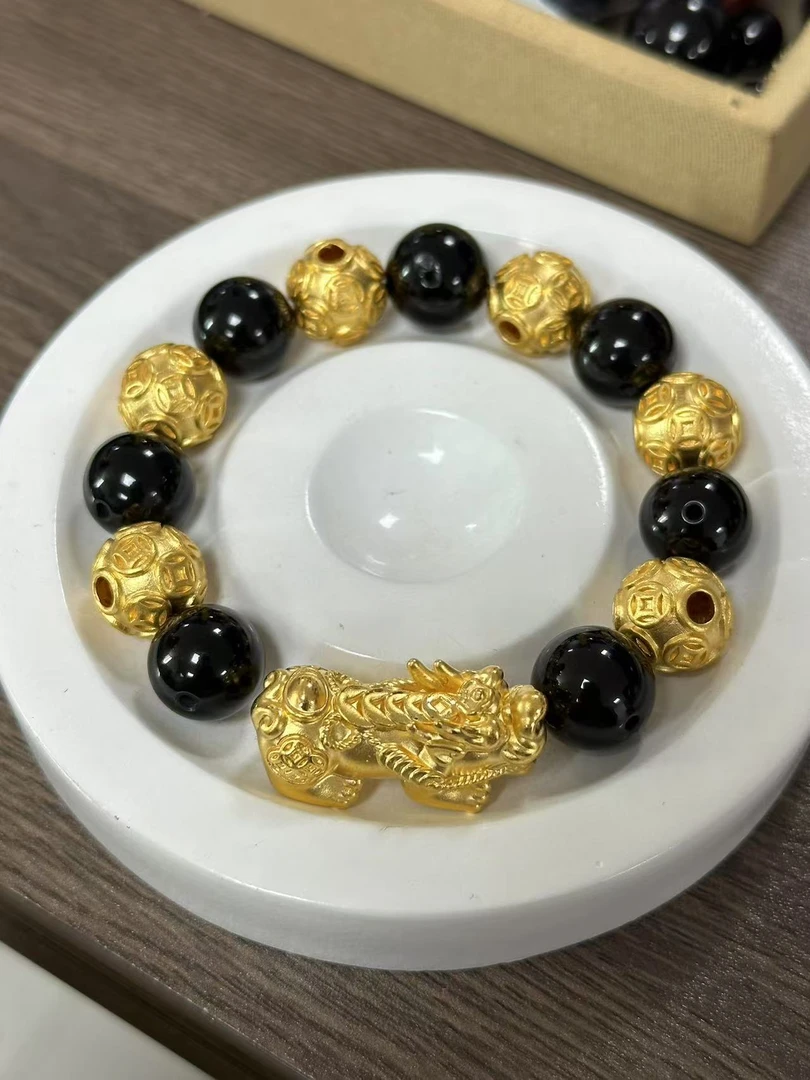 【足金999】卡12转运珠+黄金貔貅