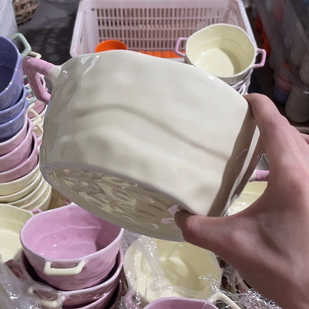 微瑕陶瓷餐具双耳碗一个装18厘米
