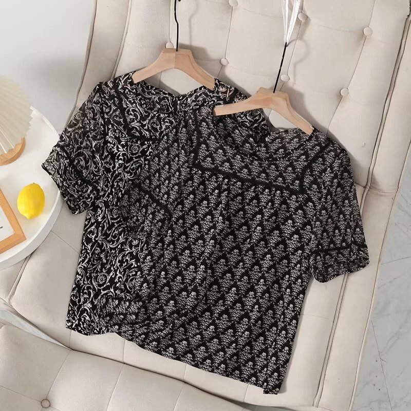 夏季新款女士大码胖mm碎花套头小衫宽松显瘦遮肉酷飒风女装高级感