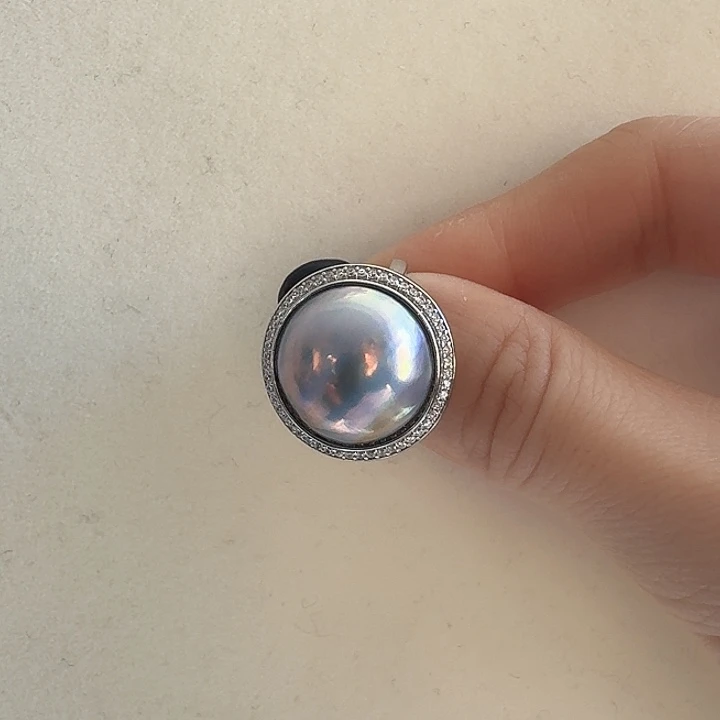 优***蓉戒圈银S925镶嵌拼合珍珠（马贝珠）马贝戒指