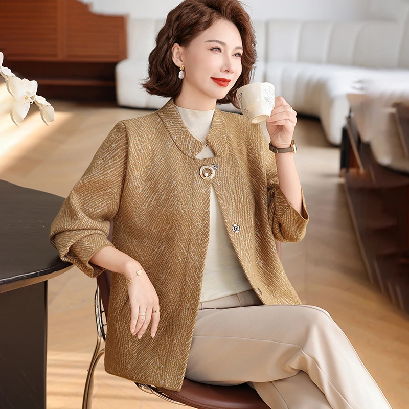 2025新款中老年女装秋冬毛呢时尚立领大衣中年妈妈秋装外套女