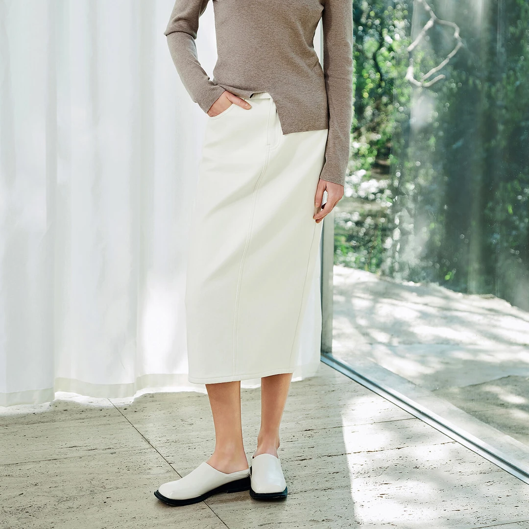 COVERINS2025春季直筒水洗加绒牛仔半裙