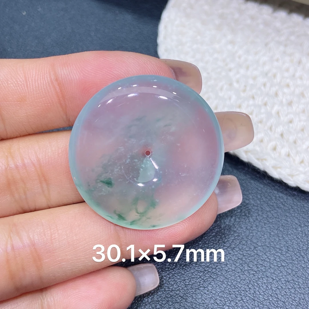 缅甸天然A货翡翠 老坑高冰种灵动飘花平安扣吊坠 玉质细腻 k002