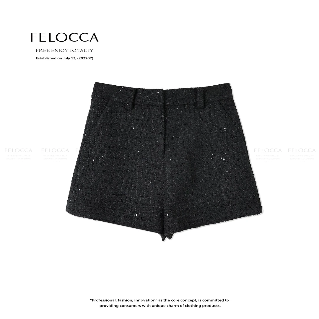 【FELOCCA】新款时尚休闲重工磨毛中腰小香珠片短裤25AKZ457