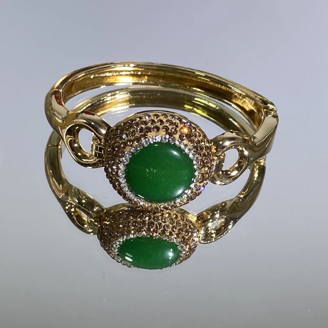 铜合金合成锆石手镯 TTSD 绿色裸面时尚个性经典百搭手镯 2405