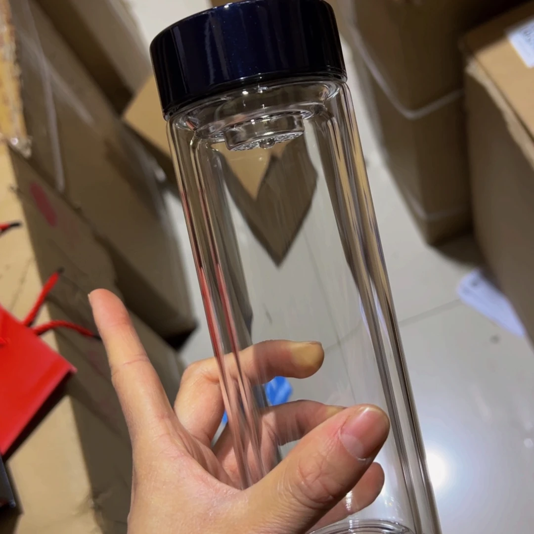 希7107双层玻璃杯蓝色320验货签收