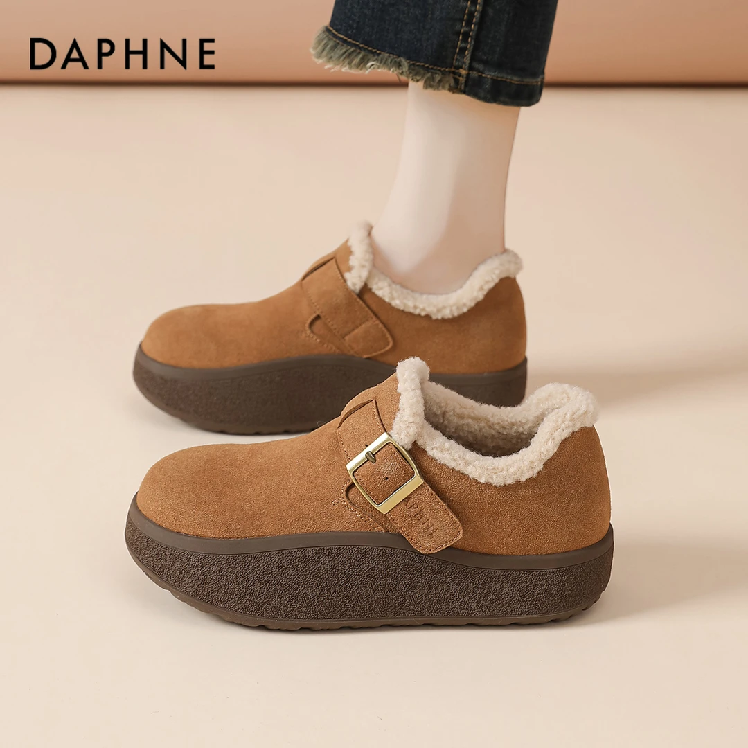 达芙妮加绒保暖棉鞋女冬季2025新款外穿复古毛毛勃肯鞋雪地靴爆款