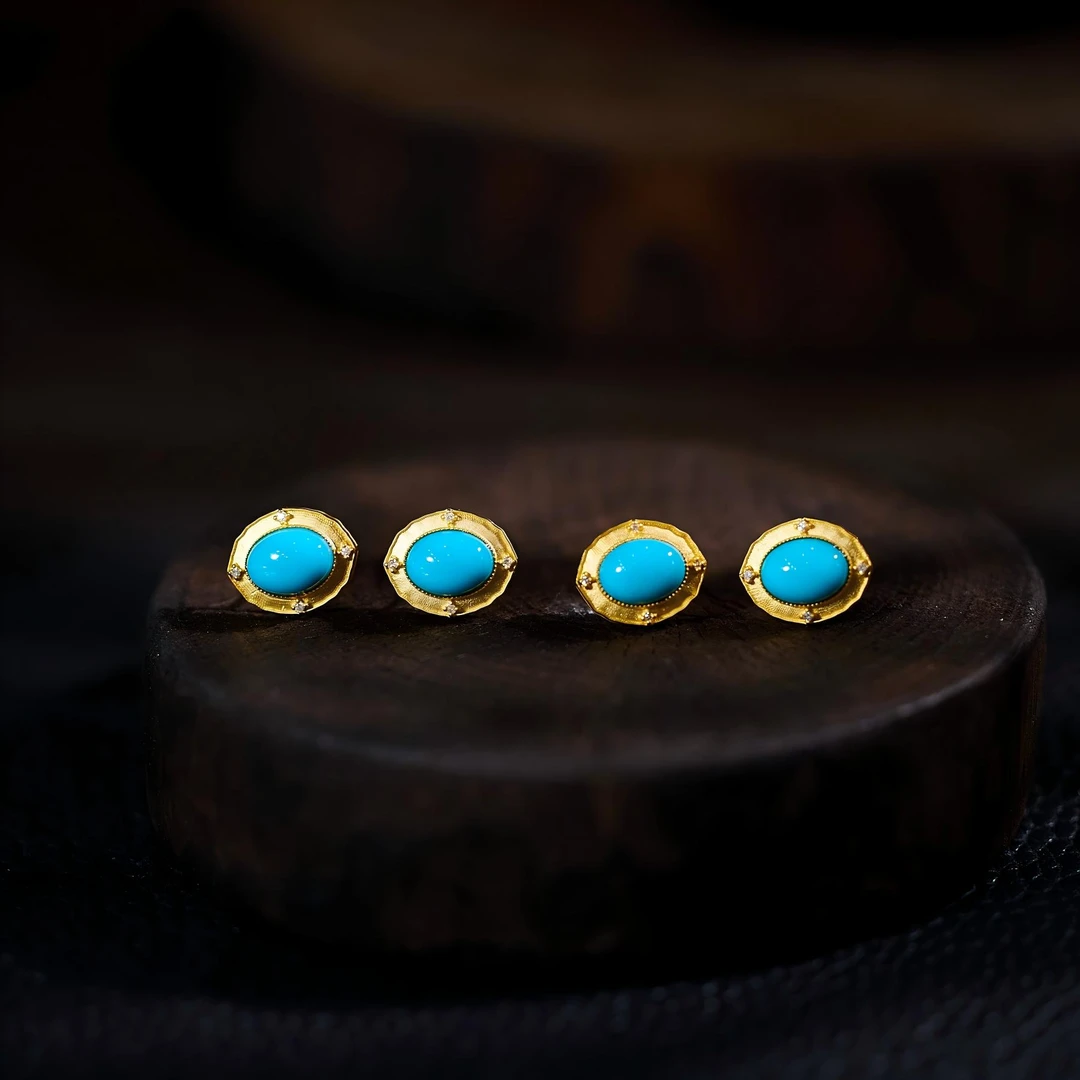 【歪歪】松石蛋面耳钉*18K金镶嵌（多样性发一）XB-H7439