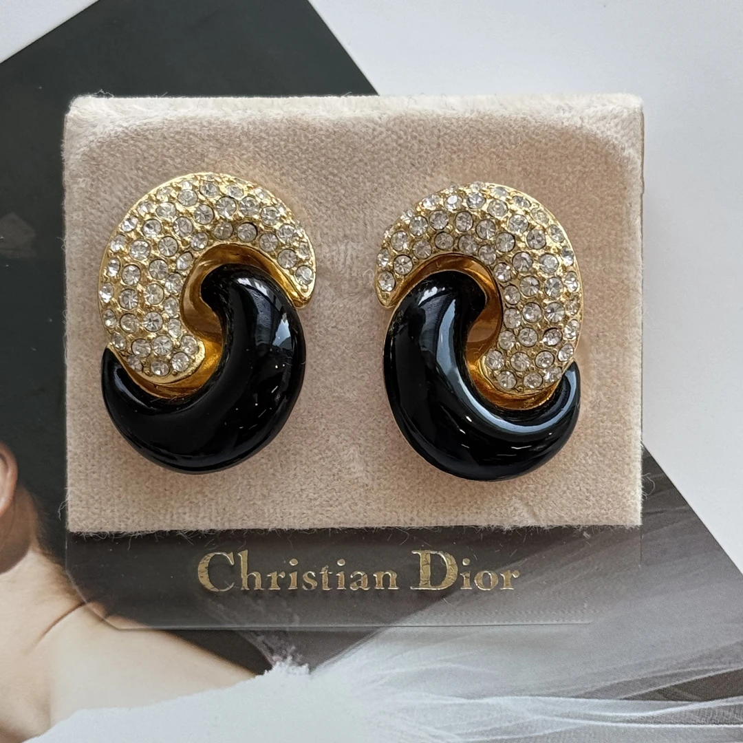 95新 DIOR/迪奥 迪奥黑金珐琅密镶耳夹