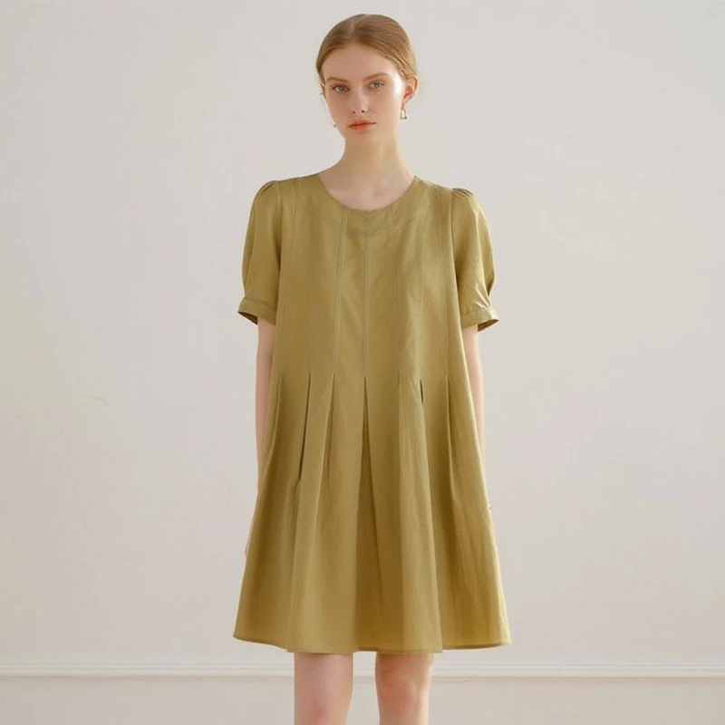 【维恩】含亚麻纯色百搭天丝连衣裙2025夏季商场专柜品牌女装