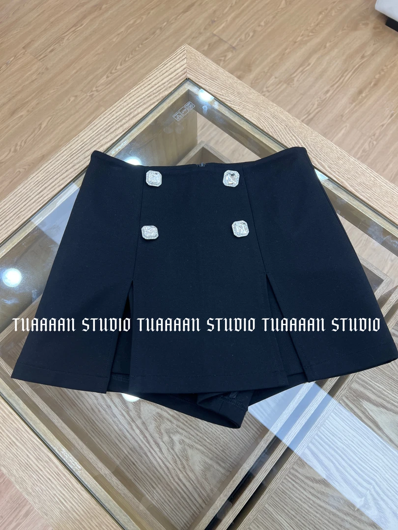 TUAAAAN“钻扣裤裙”时尚简约钻扣百搭裤裙时尚潮流气质高腰#TT8198