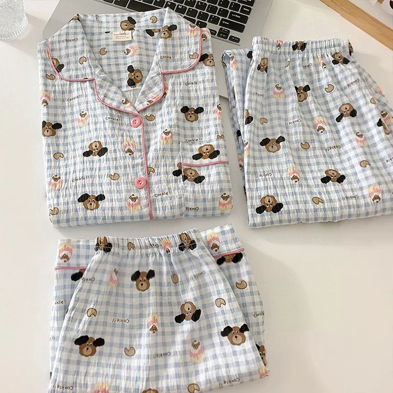 【慕妍睡衣专属】三件套睡衣女夏季云朵棉短袖日系卡通学生家居服