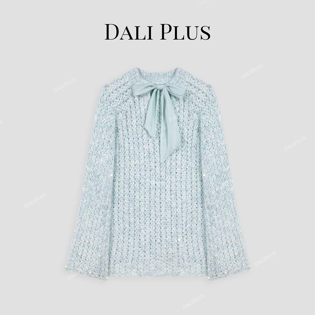 DALI PLUS两面穿 重工珍珠点缀蝴蝶结仙气显瘦针织-D4CH0175