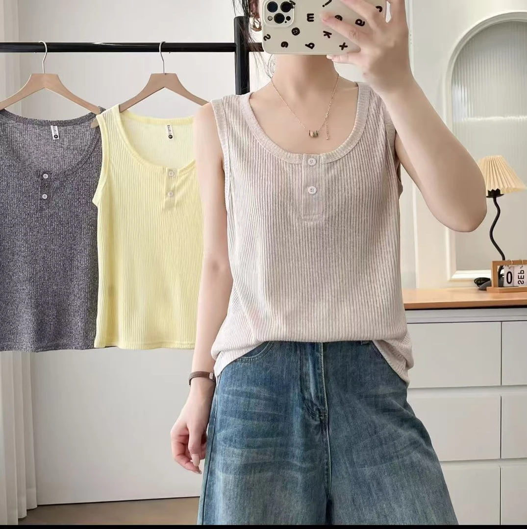 【两粒扣背心】大码夏季新款韩版胖MM显瘦宽松百搭打底针织背心972#