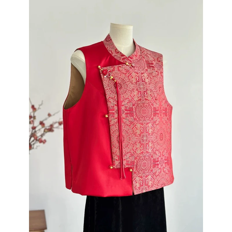 八达运纹宋锦马甲新中式2025春款新品过年就穿它