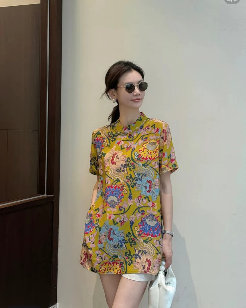 8208：凤韵半袖——国风新中式复古提花中长款夏季短袖上衣宽松时尚