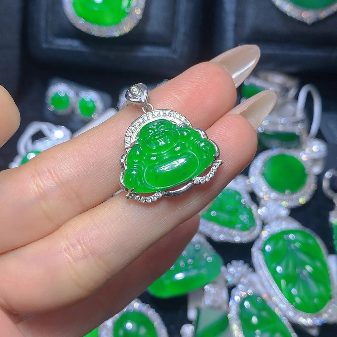 翡翠吊坠(不含链)银S925镶嵌翡翠