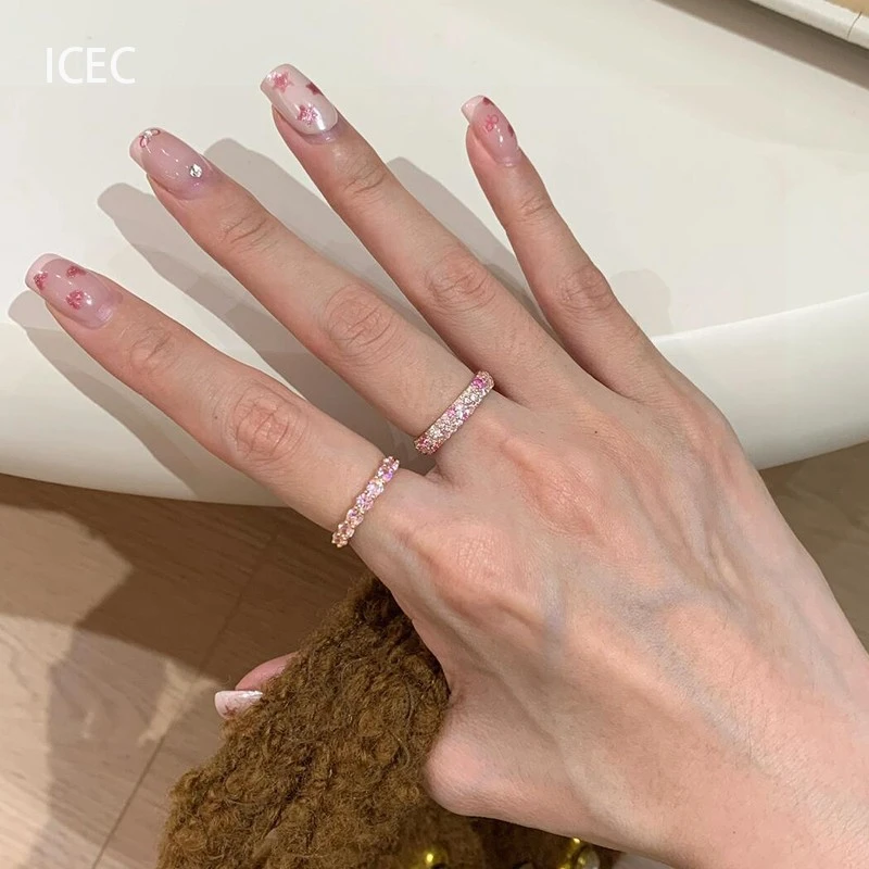 铜合金戒指 樱花粉锆石戒指女轻奢高级感夏甜美风指环小众设计感