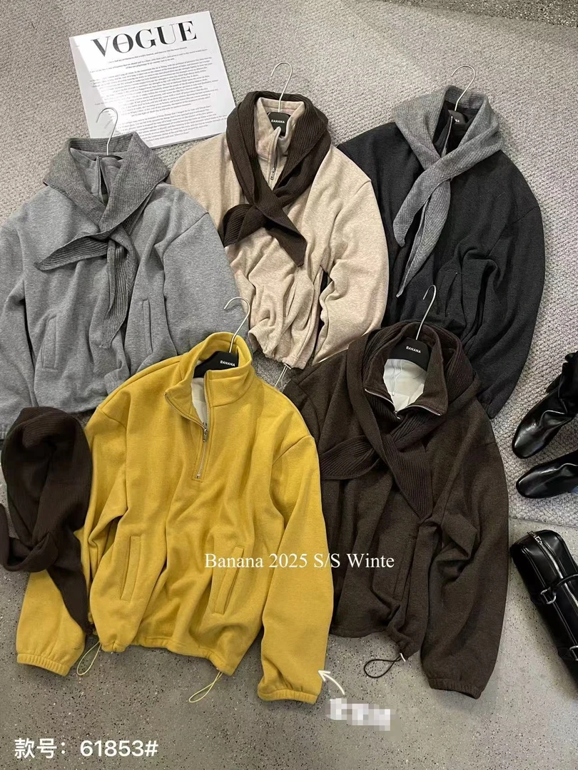 banana（61853#）韩系简约立领加绒卫衣外套kc