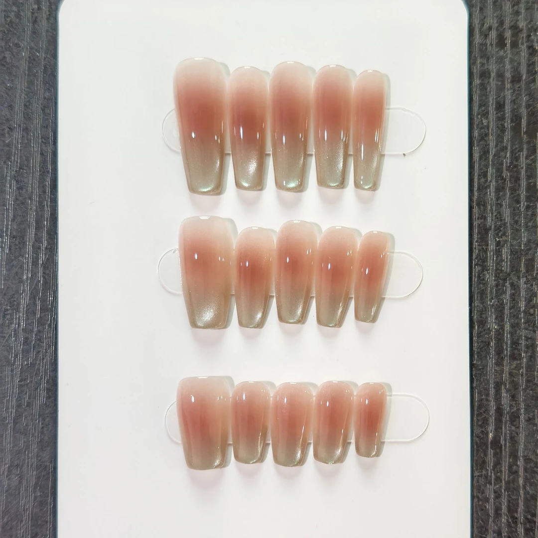 (8086-8091）手工穿戴甲穿戴式裸色气质防水纯欲持久冰透冰透渐变