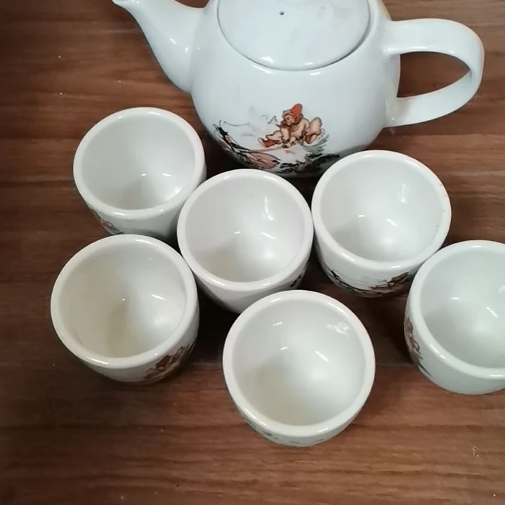 瓷片诗词水壶一套   一壶六杯  老瓷不完美