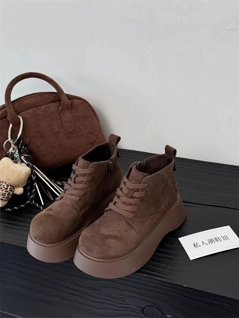 SUSU 新款复古厚底增高加绒勃肯短靴女鞋 3221-61 外仓