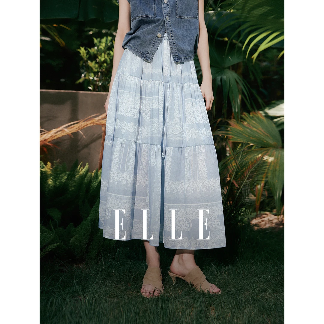 ELLE波嬉流浪裙印花半身裙女2025夏日穿搭度假高级感长裙ER51958