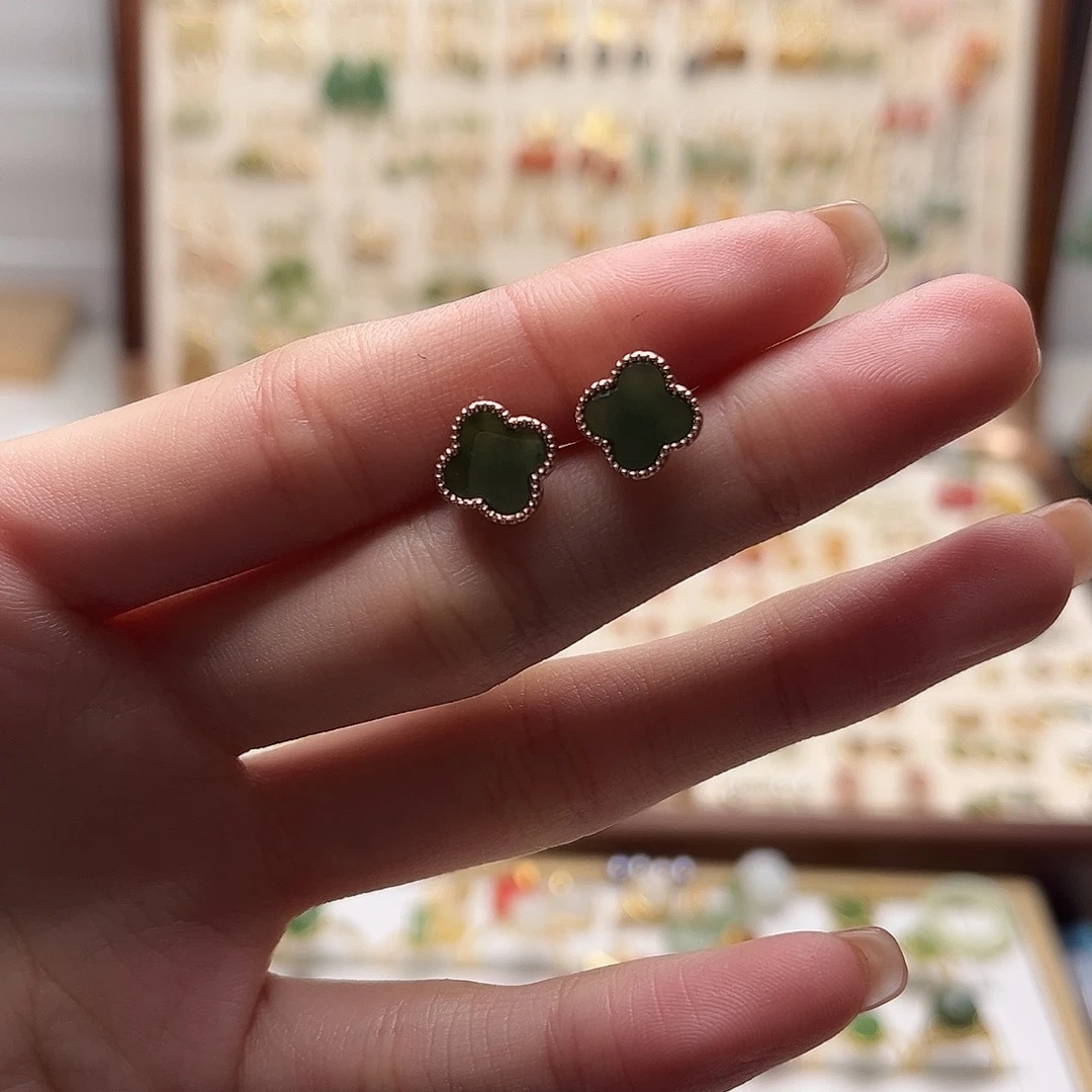 和田玉银S925镀金镶嵌耳饰