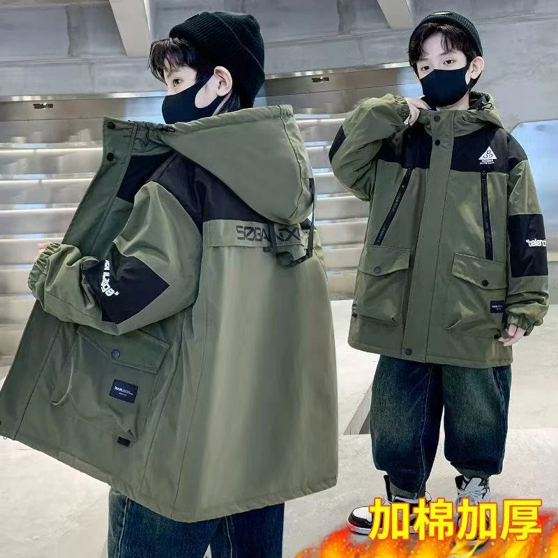 200553童装男童棉衣外套2025冬韩版洋气潮酷时尚夹棉棉服连帽外套