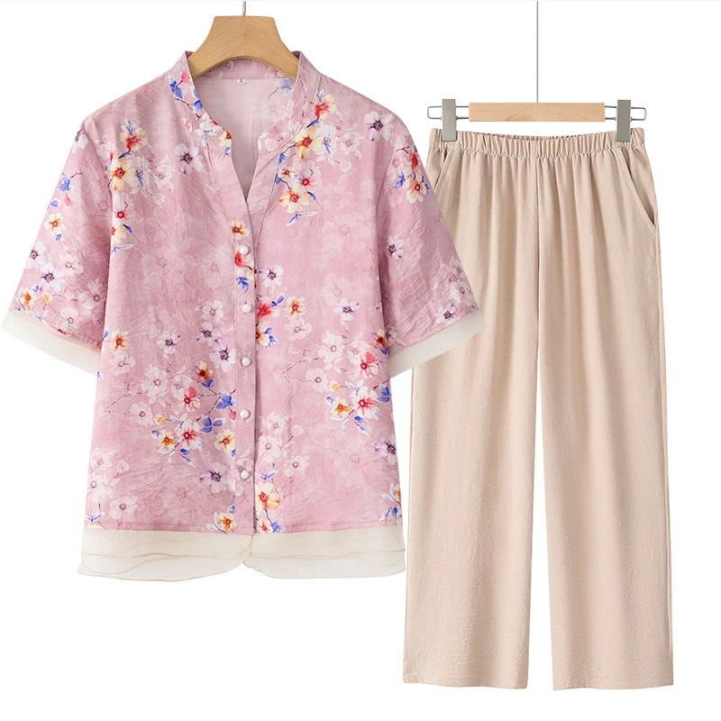 中老年人2025夏季新款上衣女中年妈妈夏装气质套装衣服奶奶短袖薄
