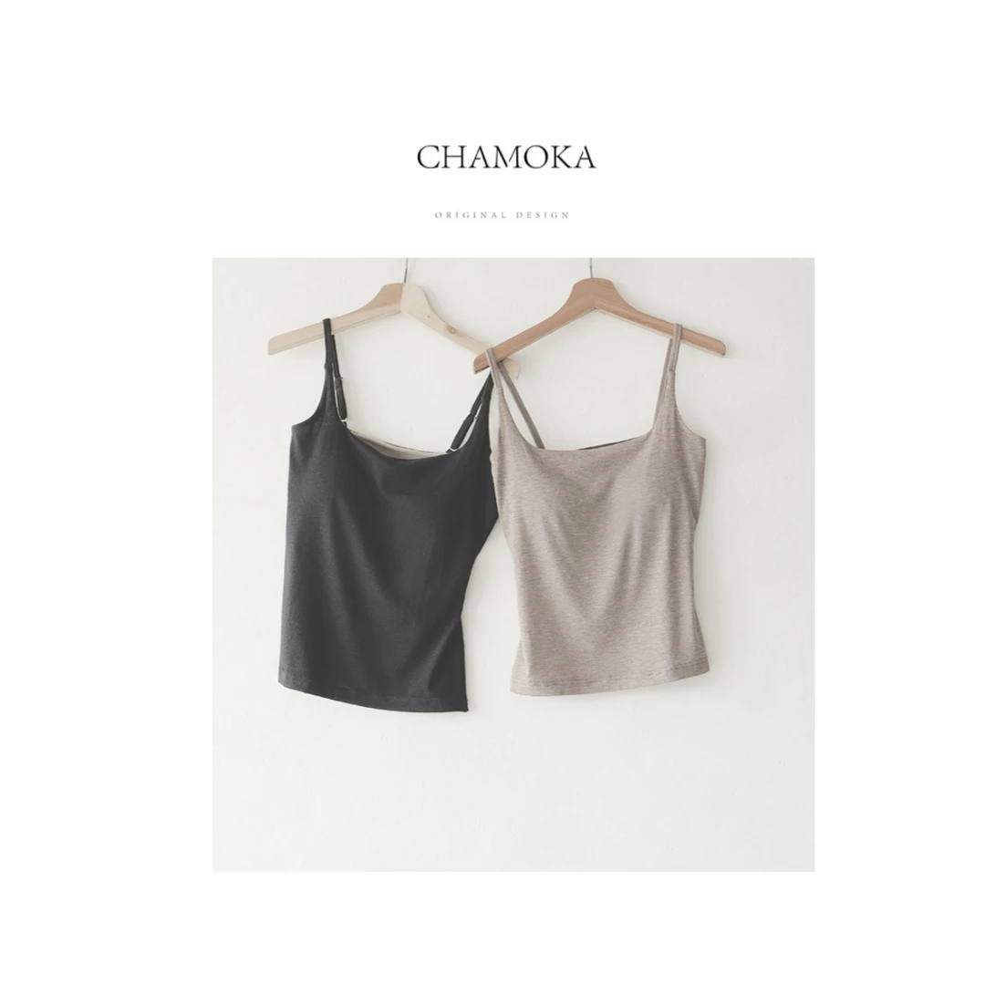 【夏莫卡】亲肤舒适百搭显瘦显胸小亚麻混纺固定杯背心L850