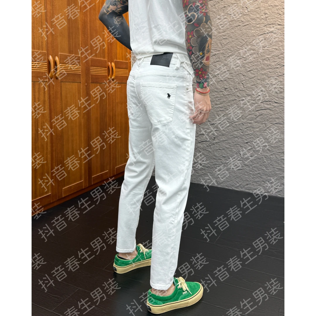 2025早秋新款时尚休闲百搭净版刺绣男士小脚牛仔裤8927
