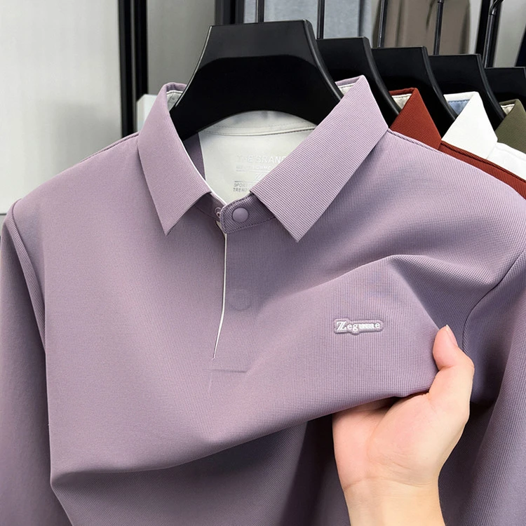 【无痕抗皱】男士秋季翻领POLO衫商务休闲春秋长袖t恤中年上衣轻奢