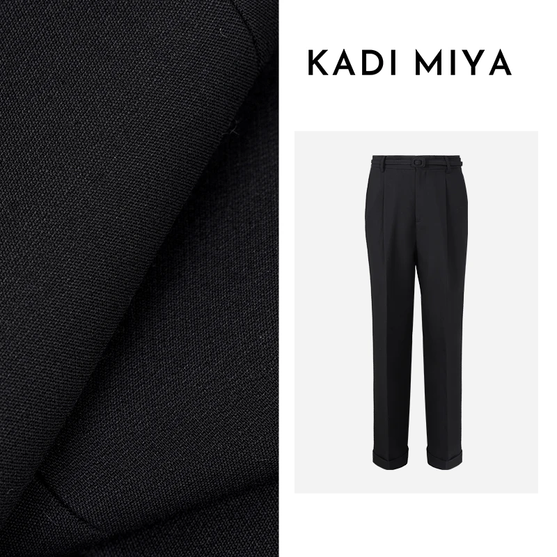 KADIMIYA【经典携永】法式高奢真丝绵羊毛翻边显瘦直筒阔腿西装裤
