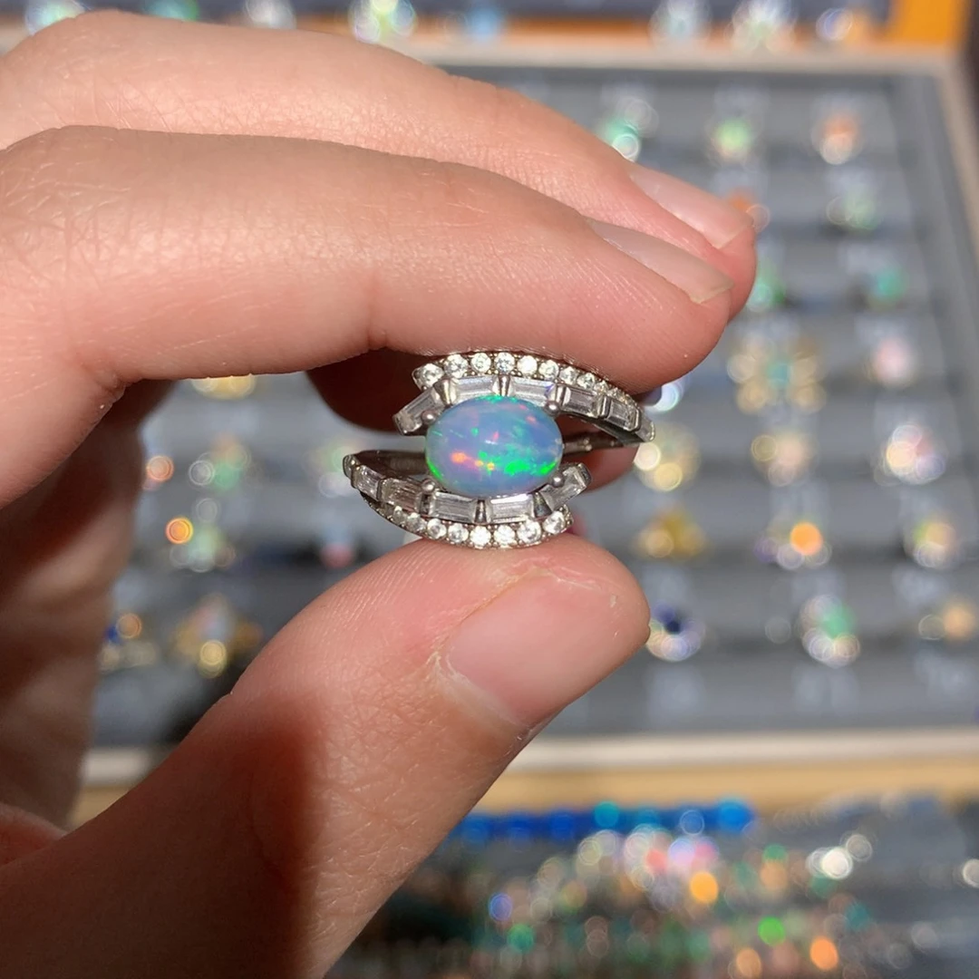 银S925镶嵌欧泊欧泊戒指y