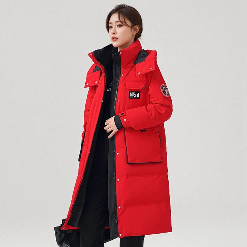 宽松羽绒服女中长款过膝冬季新款可脱卸帽加厚外套默认项白鸭绒服