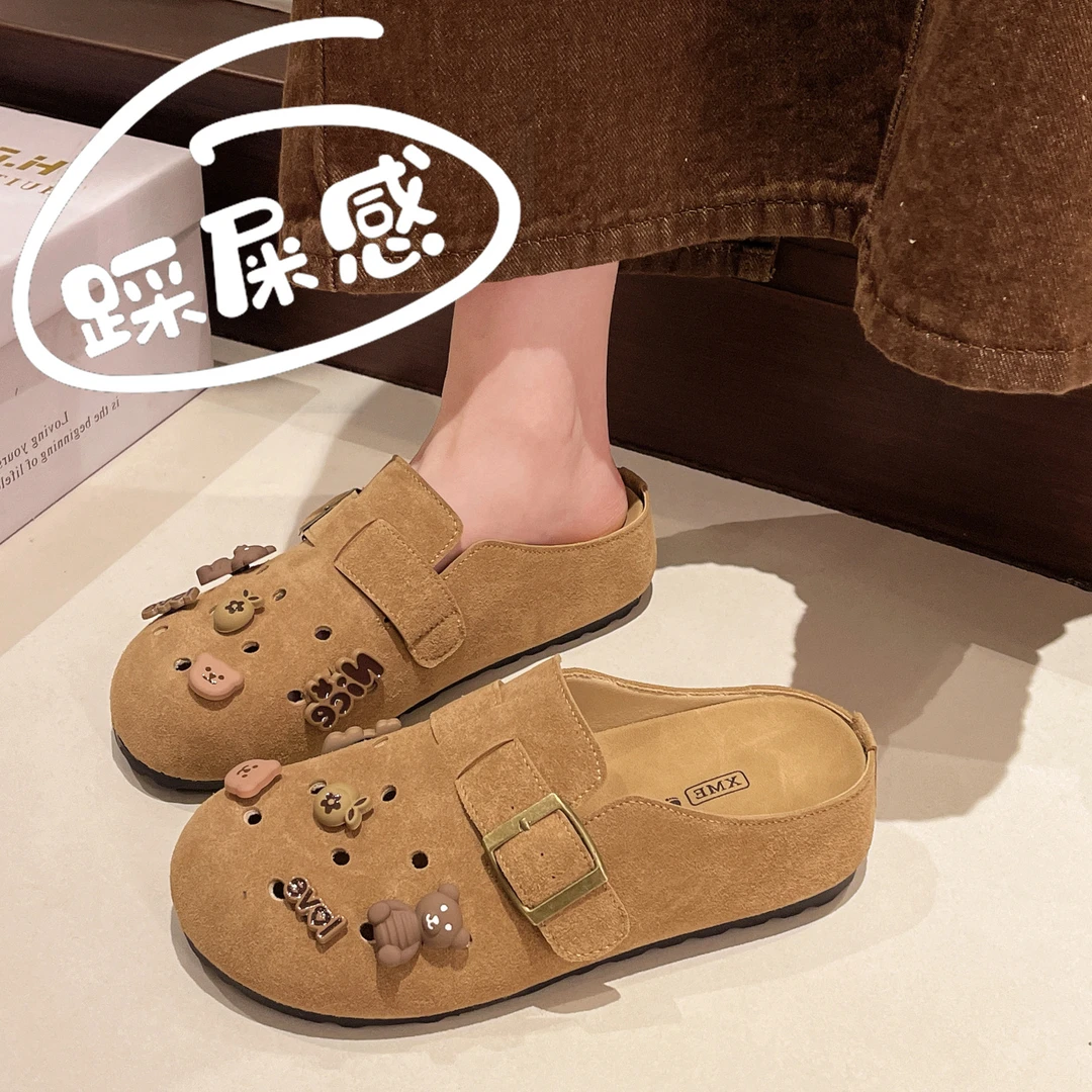 八哥勃肯鞋拖鞋子女鞋2025新款夏季外穿厚底内增高洞洞包头半拖鞋