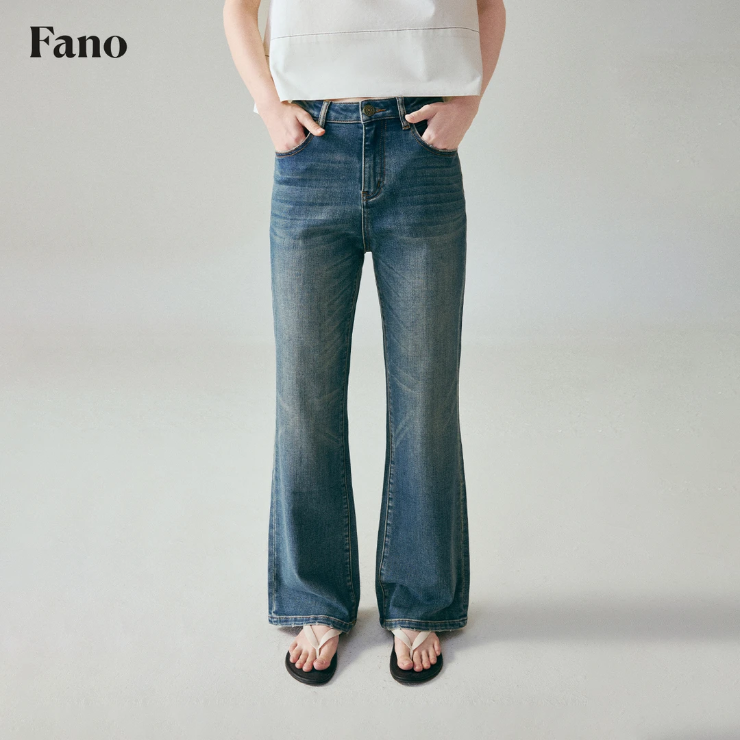 范洛“手工猫须 复古水洗纹理”超绝比例微喇牛仔裤FQ25K002推广