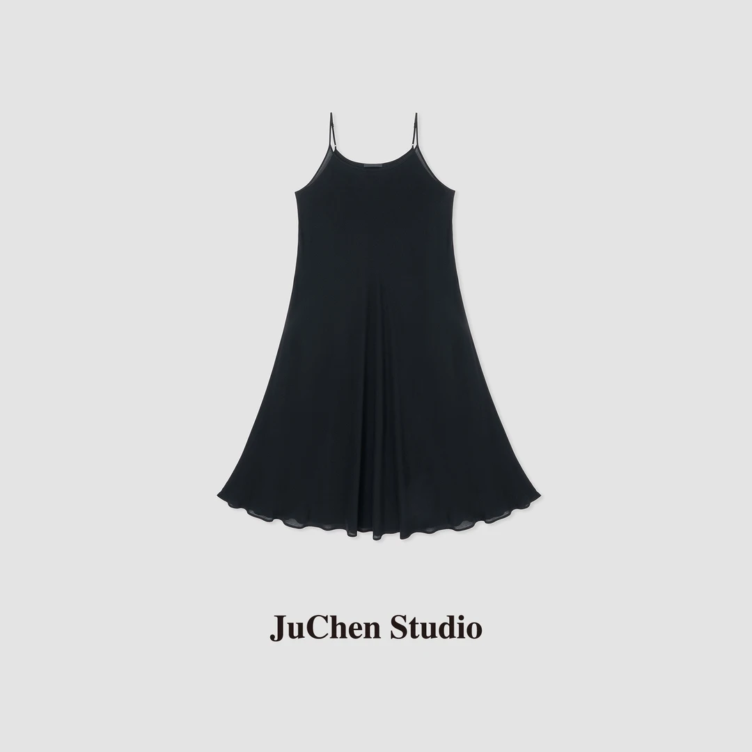 “营造小性感”极简显瘦法式亲肤棉感 花边下摆吊带连衣裙 SS032200