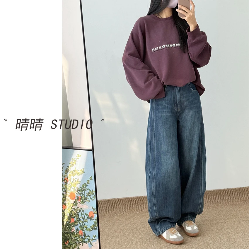 晴晴家-【深海奇缘】25年冬季韩版显瘦宽松复古牛仔裤1368