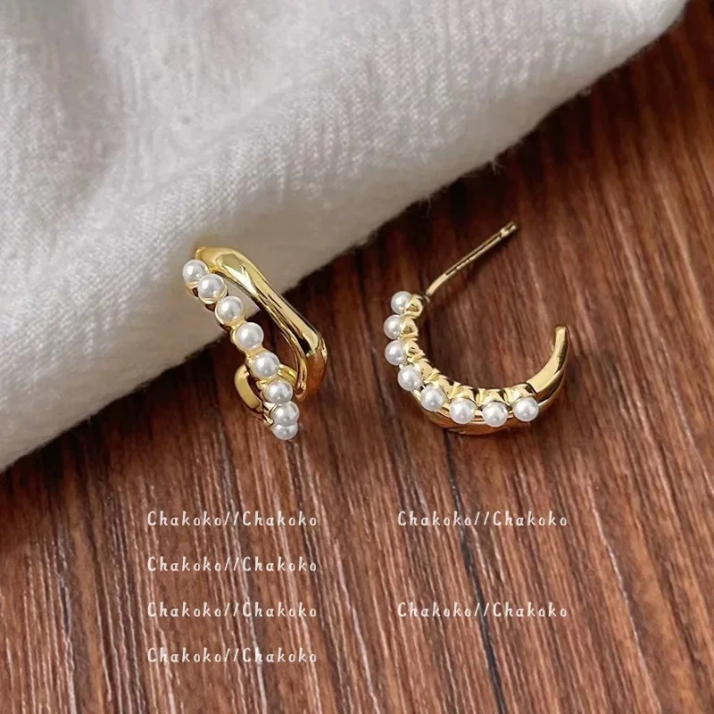 铜合金耳饰 法式珠珠耳环高级大气