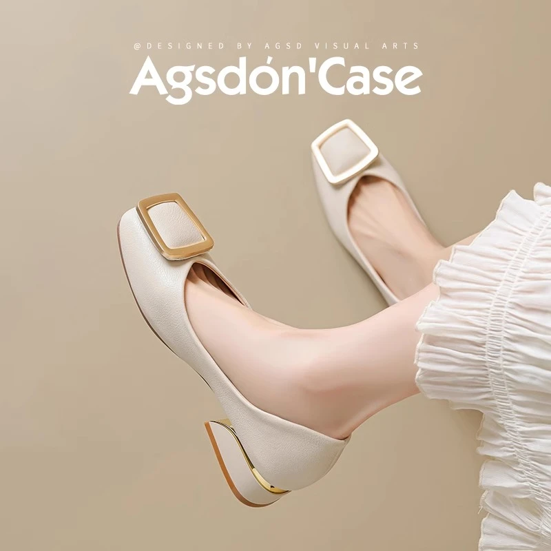 奥古狮登妈妈单鞋女2025新款夏季通勤凉鞋浅口低跟小皮软底豆豆鞋