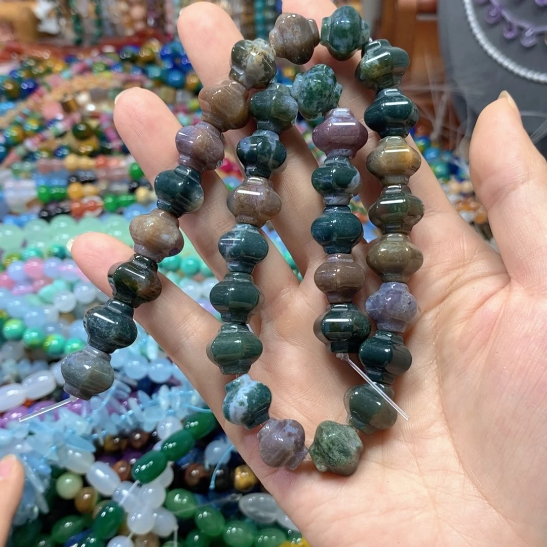 玛瑙/玉髓合金珠宝半成品水草玛瑙灯笼一条卡14mm