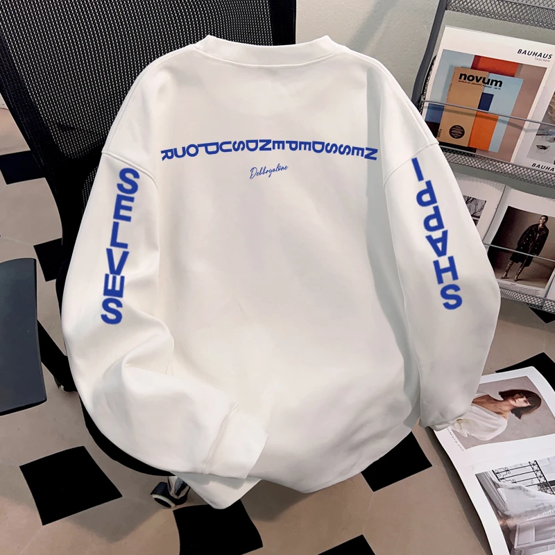 Dekkry潮流青少年百搭t恤秋冬字母印花纯棉长袖男女圆领宽松上衣